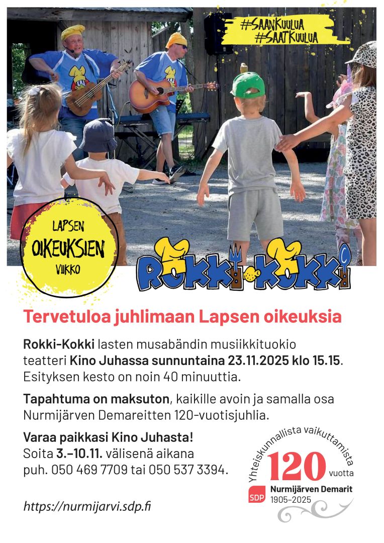 Lapsen oikeuksien viikolla Rokki-Kokki musaduo Kino Juhassa - varaa paikkasi