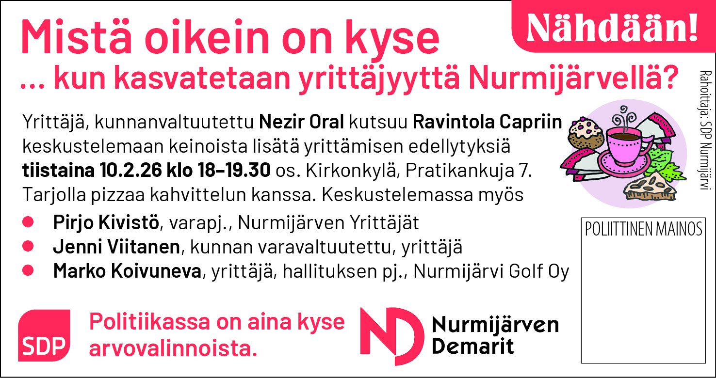 Tervetuloa asukaskahville: ti 10.2.2026 ravintola Capri. Puhutaan yrittäjyydestä Nurmijärvellä.